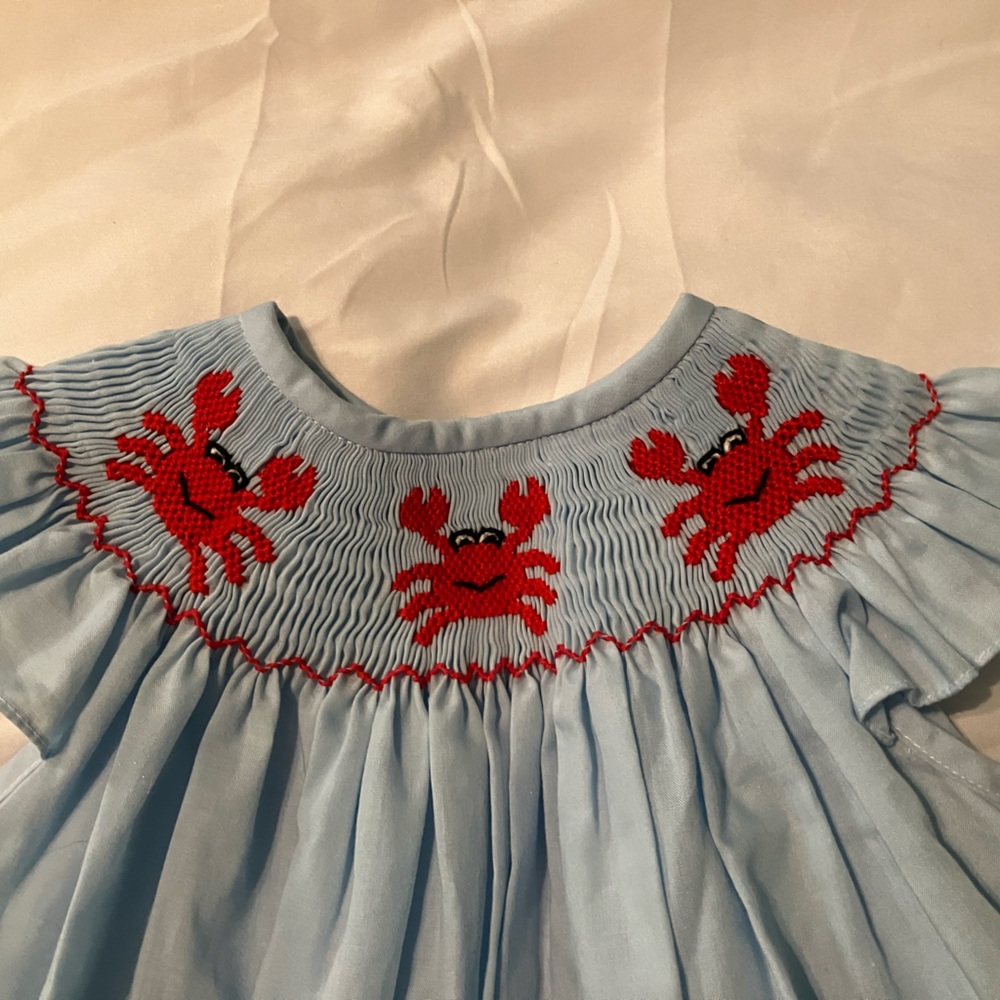 Lolly Woolly Doodle smocked dress with crabs size 12 months